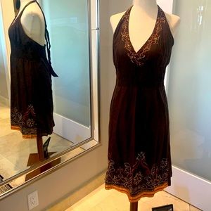 100% cotton brown Sun dress with embroidery